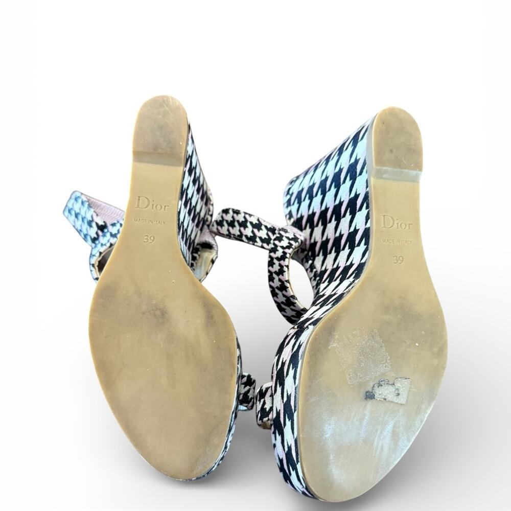 Christian Dior Volt Houndstooth Canvas Wedge Slingback Sandals EU 39 US 9 - Picture 13 of 16